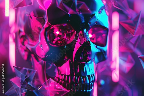 Neon polyhedrons Reaper, glitch datamoshed, chemiluminescent glow