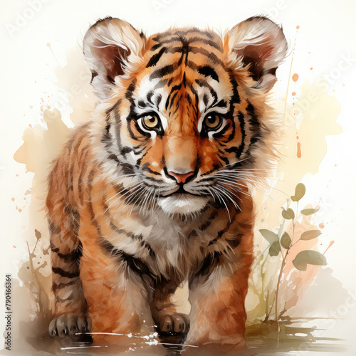 Watercolor Indochinese tiger  clipart Illustration  Generative Ai