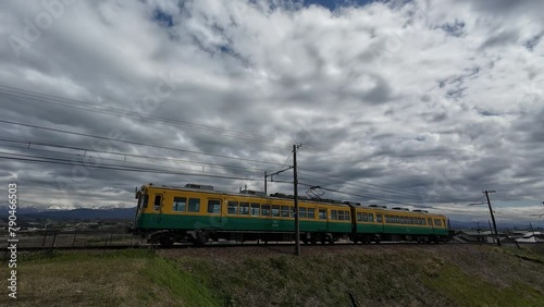 立山連峰を背景に布施川を渡る列車！