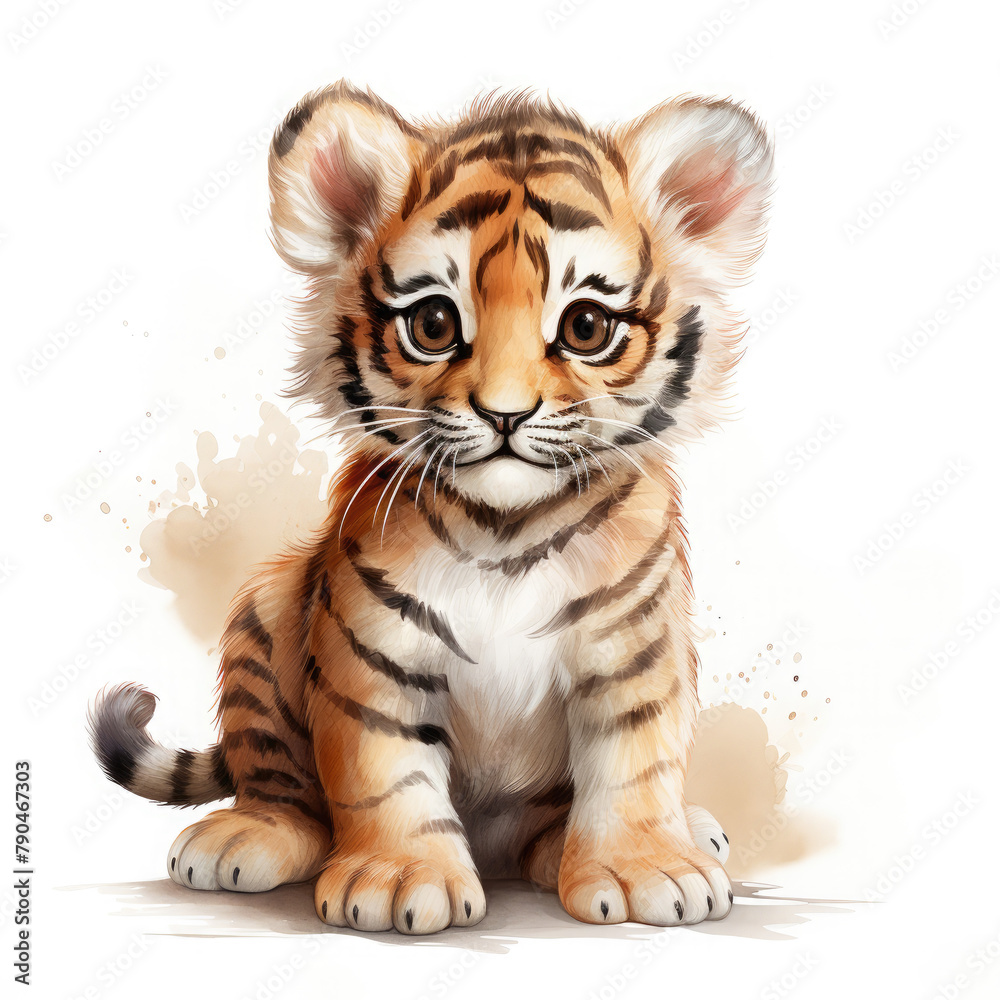 Watercolor Indochinese tiger, clipart Illustration, Generative Ai