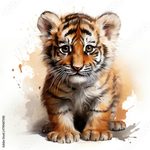 Watercolor Indochinese tiger  clipart Illustration  Generative Ai