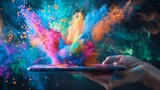 Explosion of Colorful Creativity from Digital Tablet
