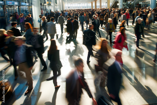 Long exposure shot of crowdy business people walking in fast motion
