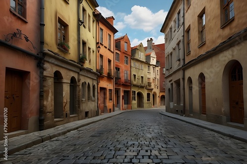3d image. Old Town, Street, 3d wallpaper and mural. Wallpaper on the wall Generator AI 