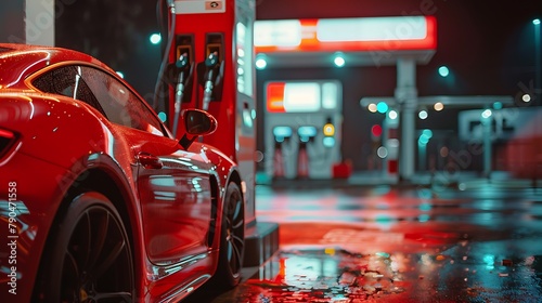 Red car at a gas station filling up with fuel © andyaziz6