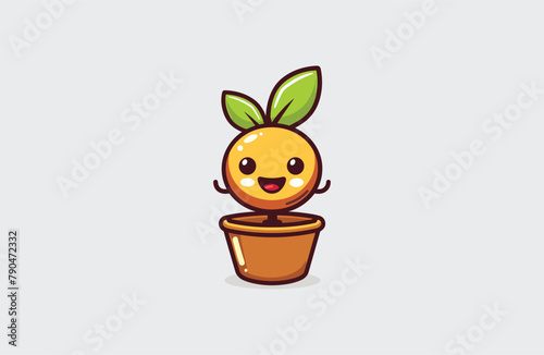 Cute flower pot Mascot logo Design