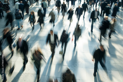 Long exposure shot of crowdy business people walking in fast motion