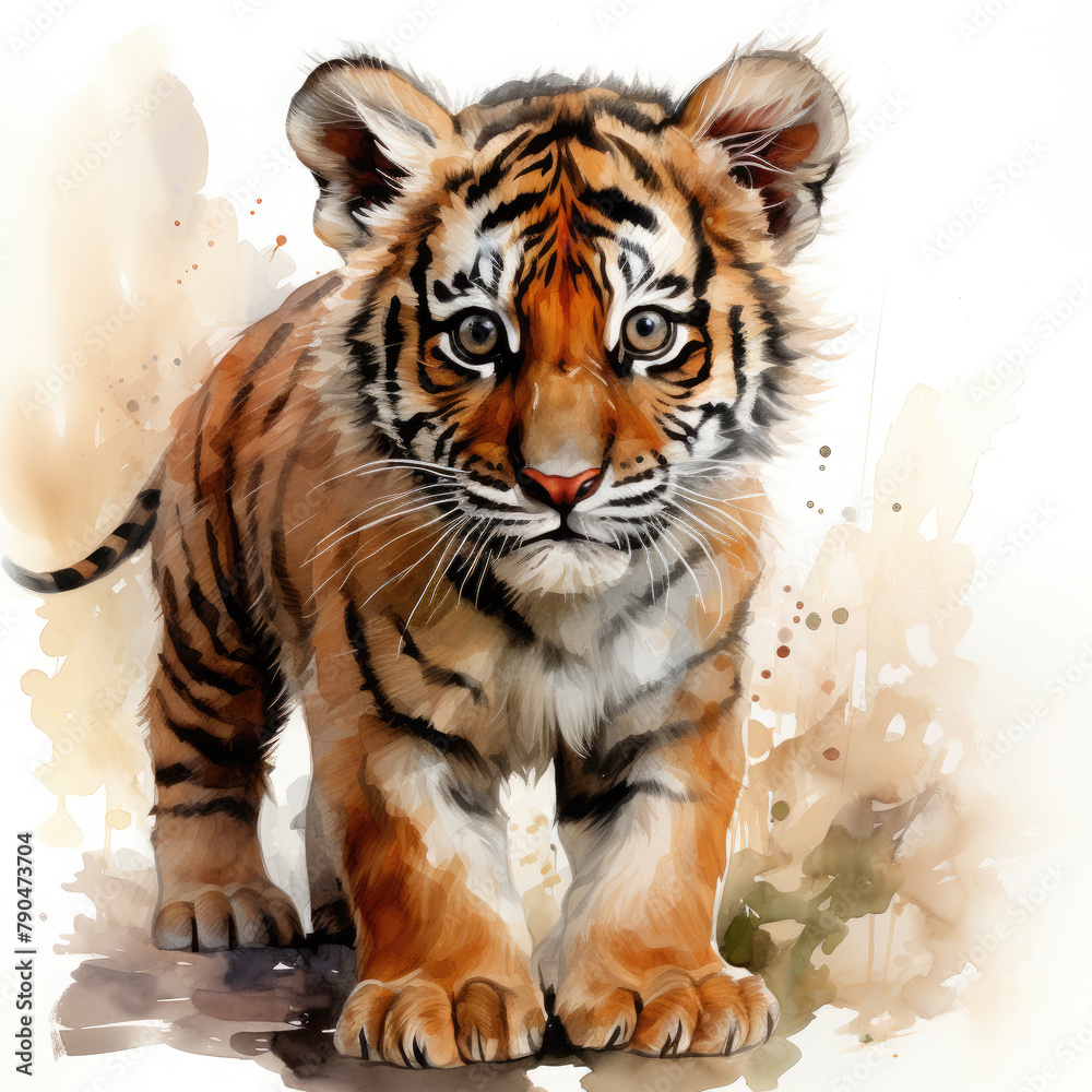 Watercolor Javan tiger, clipart Illustration, Generative Ai Watercolor Javan tiger, clipart Illustration, Generative Ai