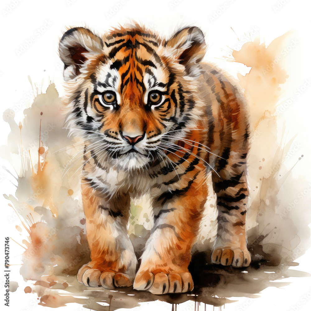 Watercolor Javan tiger, clipart Illustration, Generative Ai