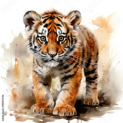 Watercolor Javan tiger  clipart Illustration  Generative Ai