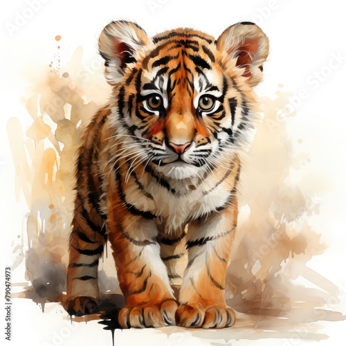 Watercolor Javan tiger  clipart Illustration  Generative Ai