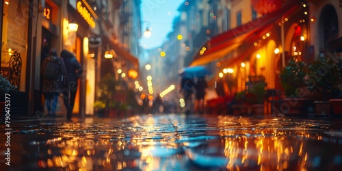Couple Walking Down Rain Soaked Street. Generative AI