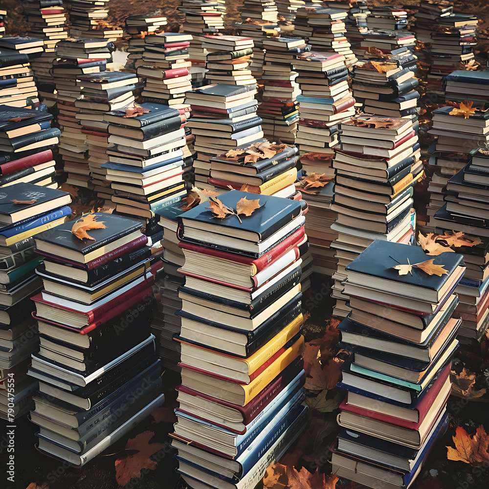 Library allure Stacks of books create a backdrop for education, generative AI. Library allure Stacks of books create a backdrop for education, generative AI.