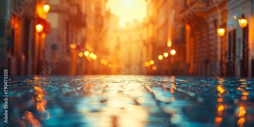 The Sun Shining Down on a City Street. Generative AI