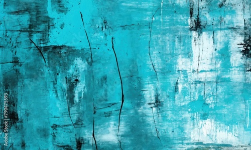 Abstract grunge art in turquoise blue tints. Contemporary painting. Modern poster for wall decoration photo