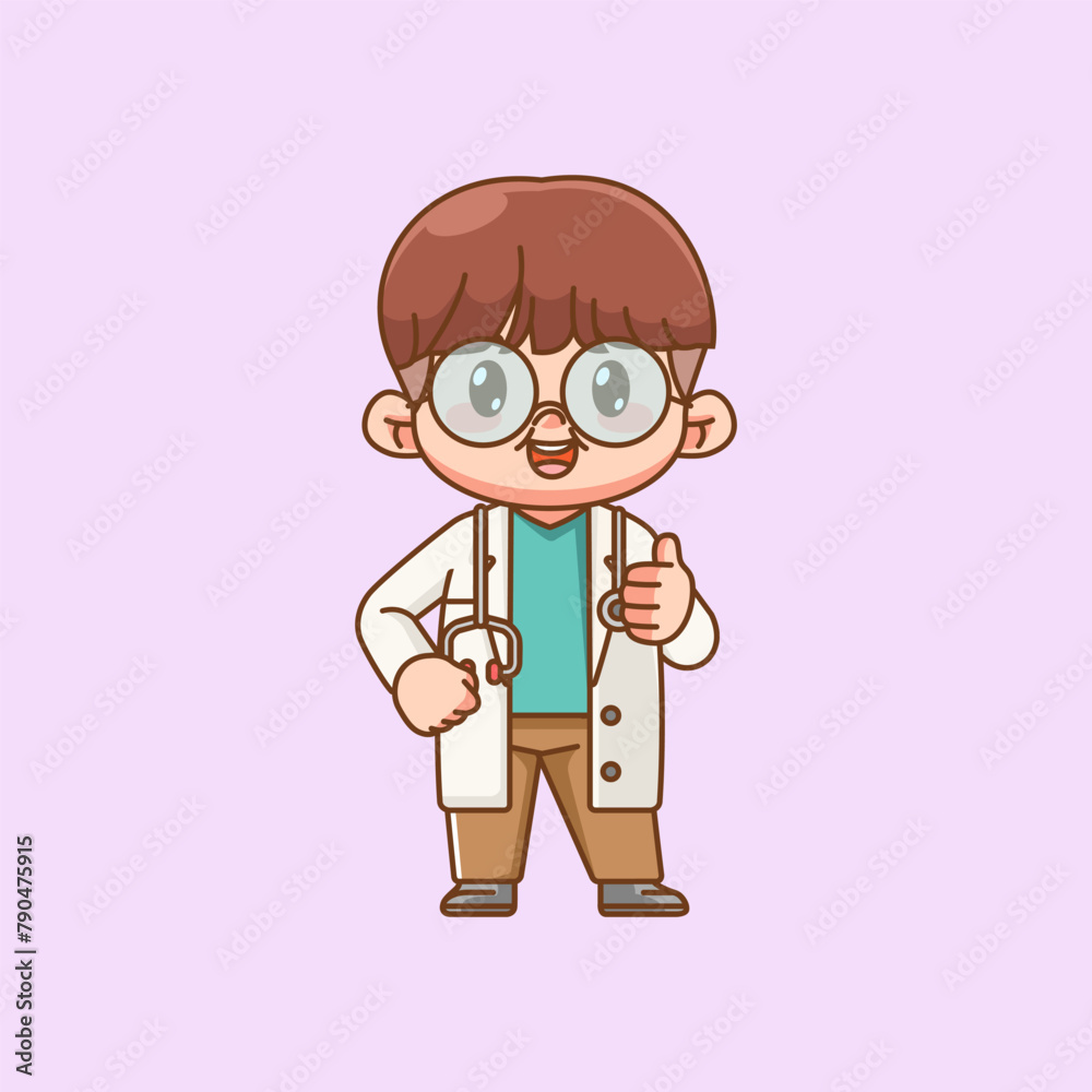 Cute fun doctor medical personnel character kawaii chibi character mascot illustration outline style design Cute fun doctor medical personnel character kawaii chibi character mascot illustration outline style design