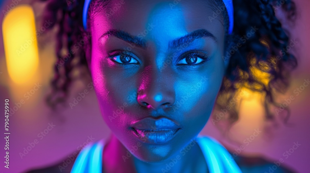 Energetic black fitness coach sharing a workout session via live stream, AI Generative Energetic black fitness coach sharing a workout session via live stream, AI Generative