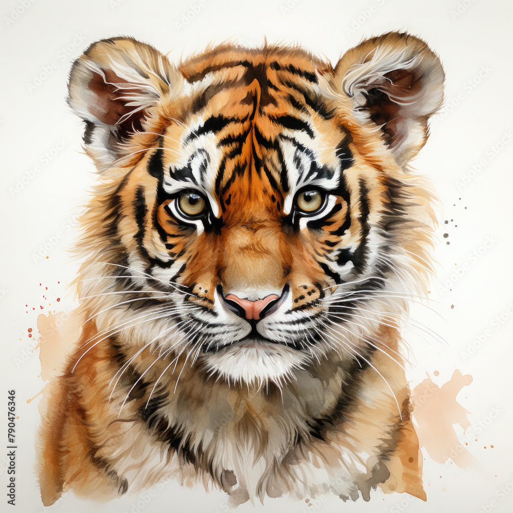 Fototapeta premium Watercolor Malayan tiger, clipart Illustration, Generative Ai
