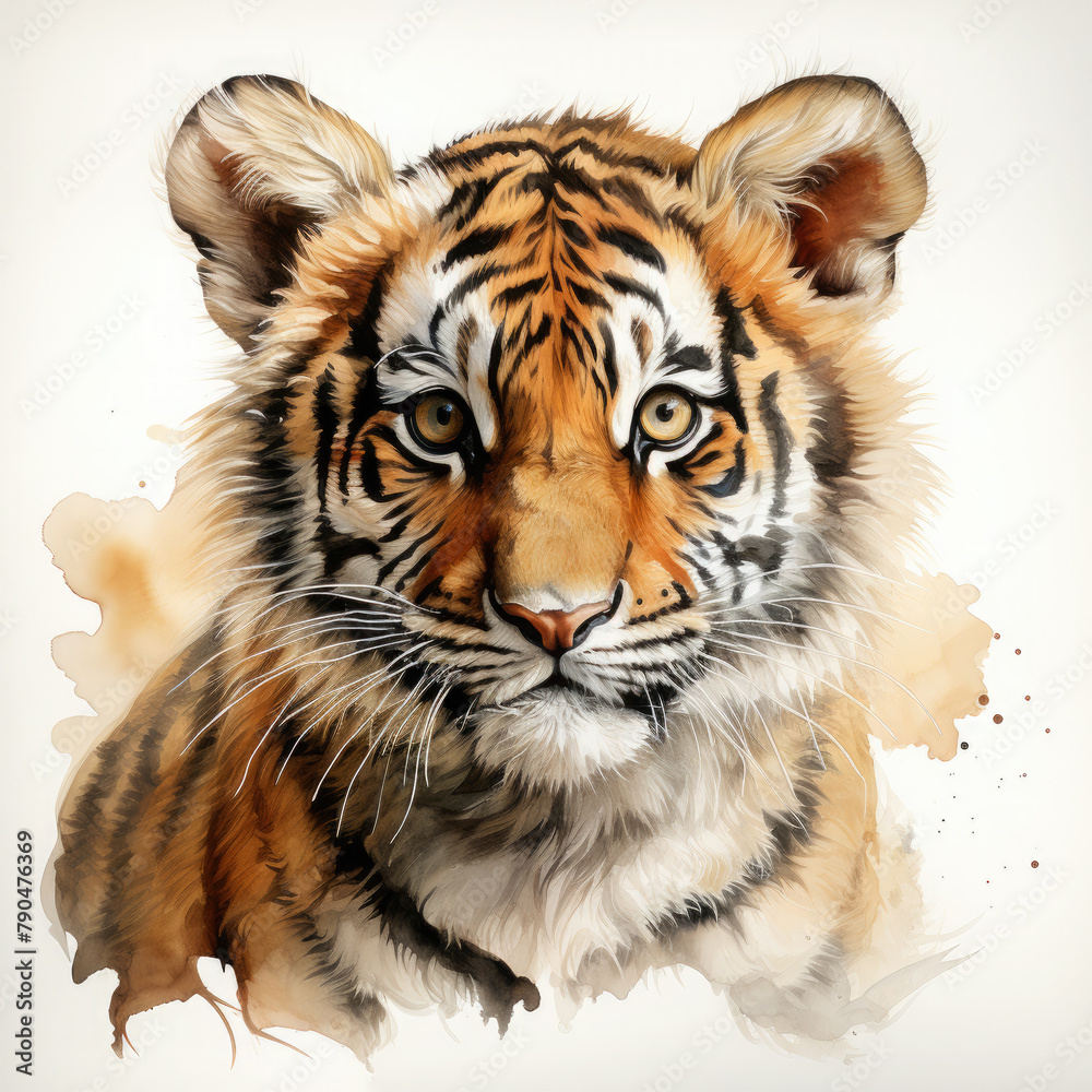 Fototapeta premium Watercolor Malayan tiger, clipart Illustration, Generative Ai