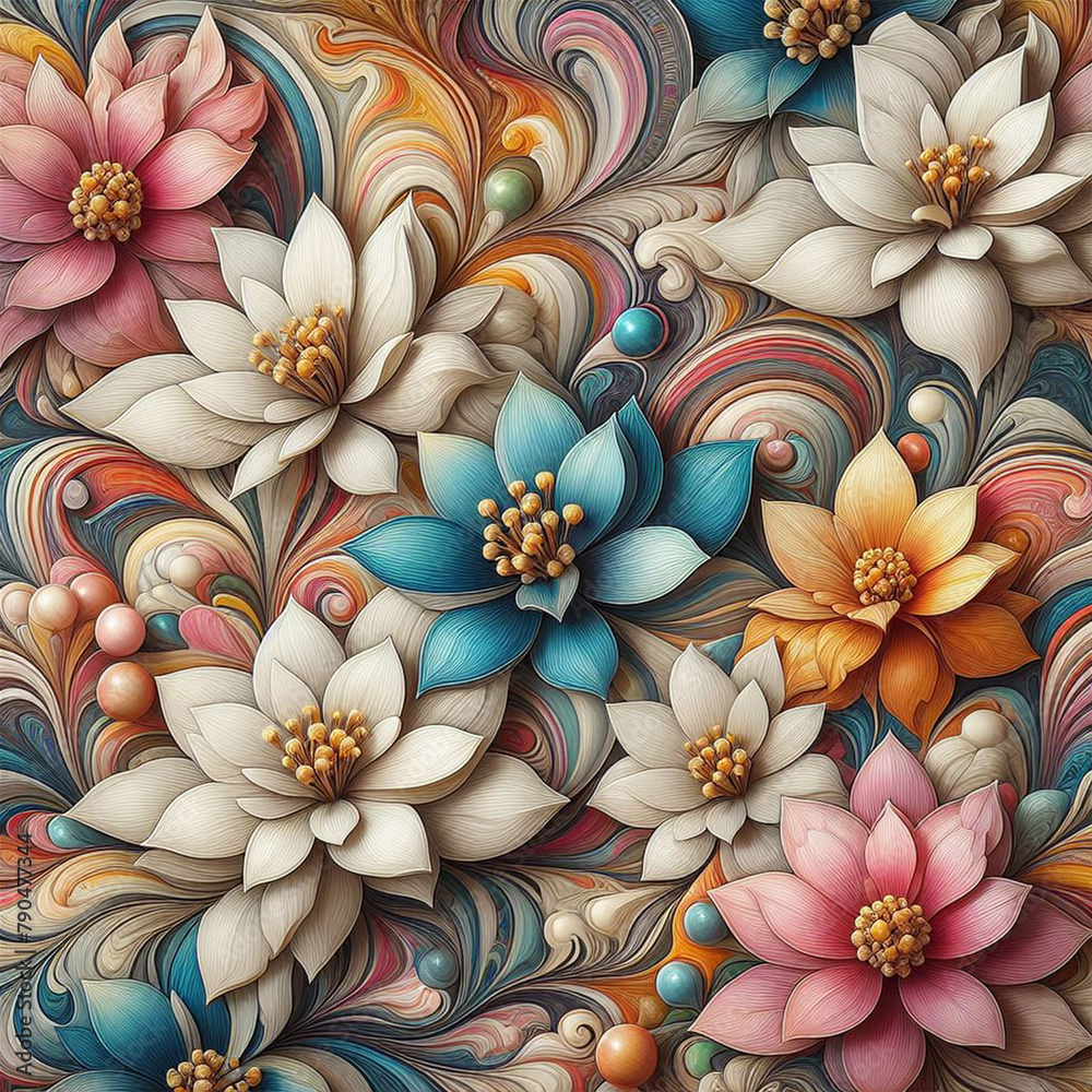 Marble wallpaper background of spring flowers elegant beautiful floral seamless pattern of fabric hand-painted flowers baroque colorful decoration