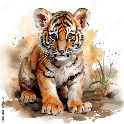 Watercolor Malayan tiger  clipart Illustration  Generative Ai