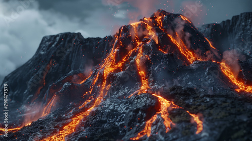 噴火で溶岩が流れ出す © racoo