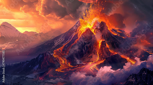 噴火で溶岩が流れ出す photo