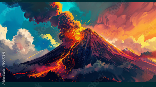 噴火で溶岩が流れ出す photo