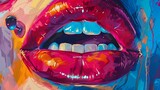 Enigmatic Pop Art Close-Up of Eyes and Lips with Bold and Captivating Details