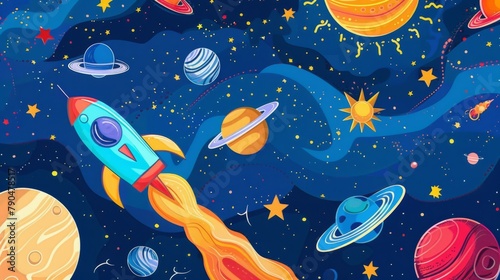 Background materials: Illustrations of Cosmic Planets and Aerospace Themes © ran