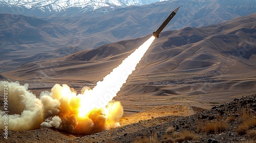 A cruise missile in the air. Missile armament. Showing the power of weapons. Generative AI