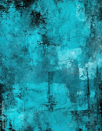 Abstract grunge art in turquoise blue tints. Contemporary painting. Modern poster for wall decoration © Karloni