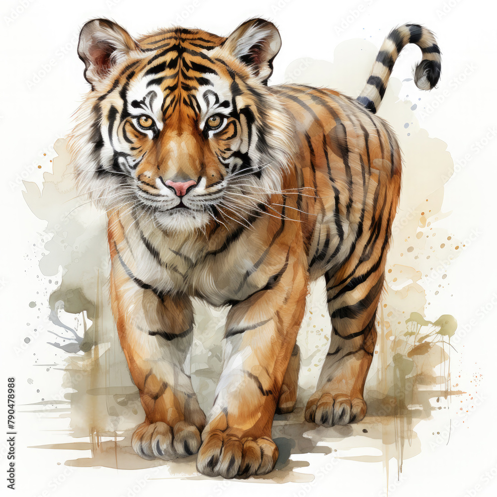 Watercolor Malayan tiger, clipart Illustration, Generative Ai Watercolor Malayan tiger, clipart Illustration, Generative Ai