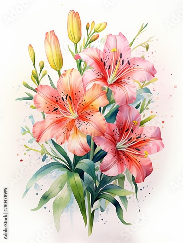 Watercolor alstroemeria clipart featuring colorful blooms with speckled petals © สุทธิรัศมิ์ กุลเมือง