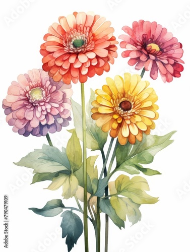 Watercolor zinnia clipart in bold and vibrant colors