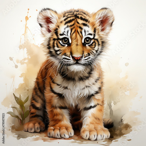 Watercolor Malayan tiger  clipart Illustration  Generative Ai