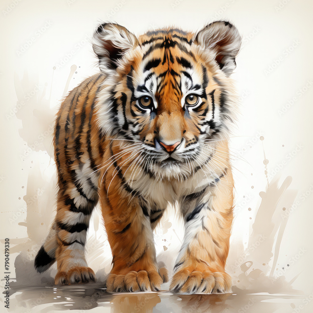 Obraz premium Watercolor Malayan tiger, clipart Illustration, Generative Ai