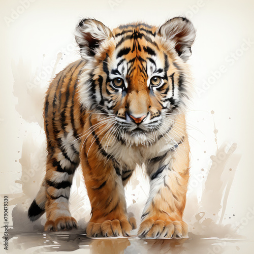 Watercolor Malayan tiger  clipart Illustration  Generative Ai