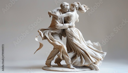 Celebrate the traditional art of ballroom dancing through a clay sculpture, focusing on intricate details and graceful forms