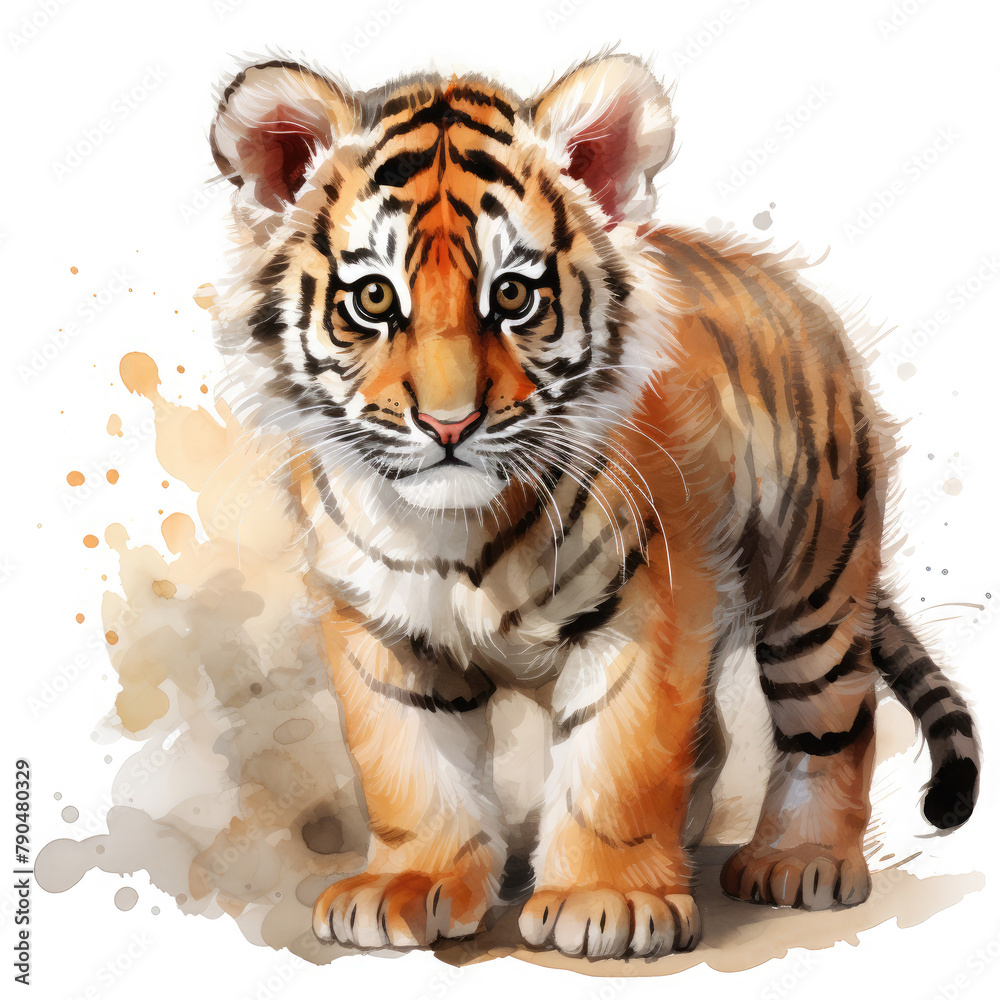 Watercolor Malayan tiger, clipart Illustration, Generative Ai