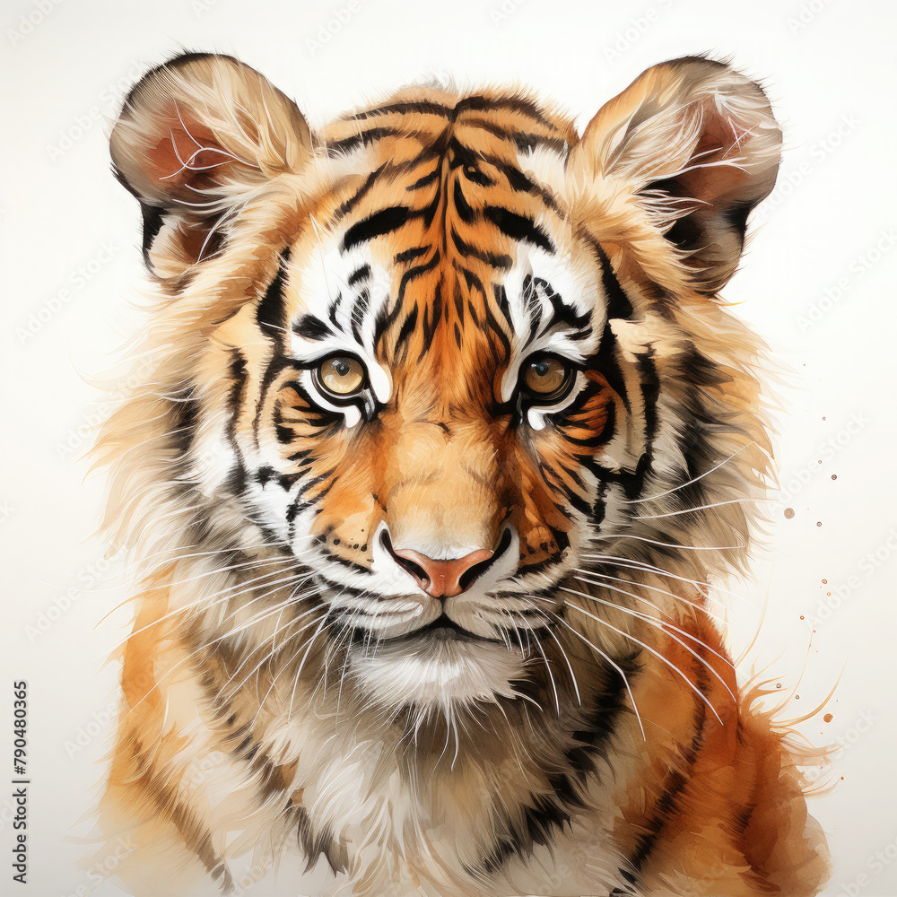 Fototapeta premium Watercolor Malayan tiger, clipart Illustration, Generative Ai