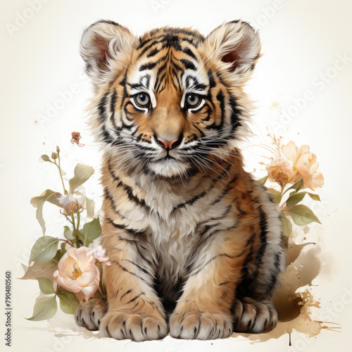 Watercolor South China tiger  clipart Illustration  Generative Ai