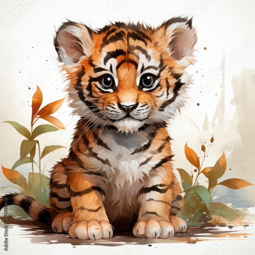 Watercolor South China tiger  clipart Illustration  Generative Ai