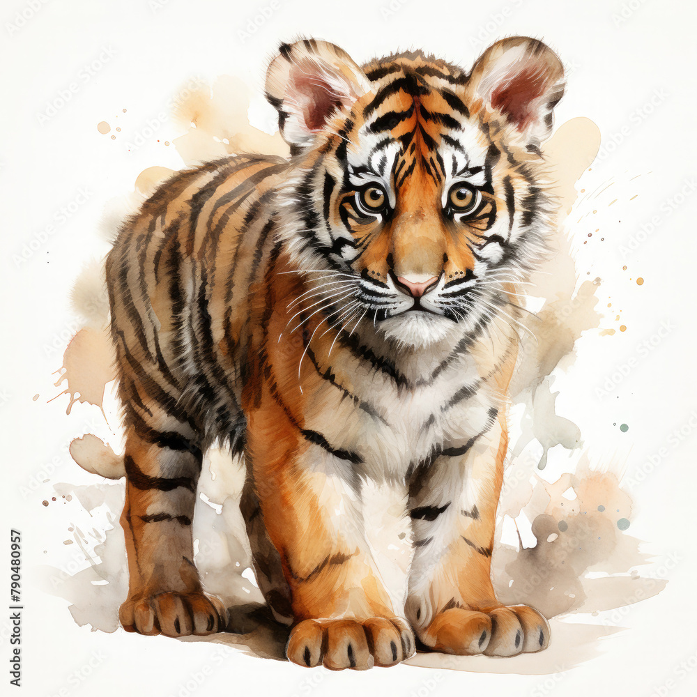 Watercolor South China tiger, clipart Illustration, Generative Ai Watercolor South China tiger, clipart Illustration, Generative Ai