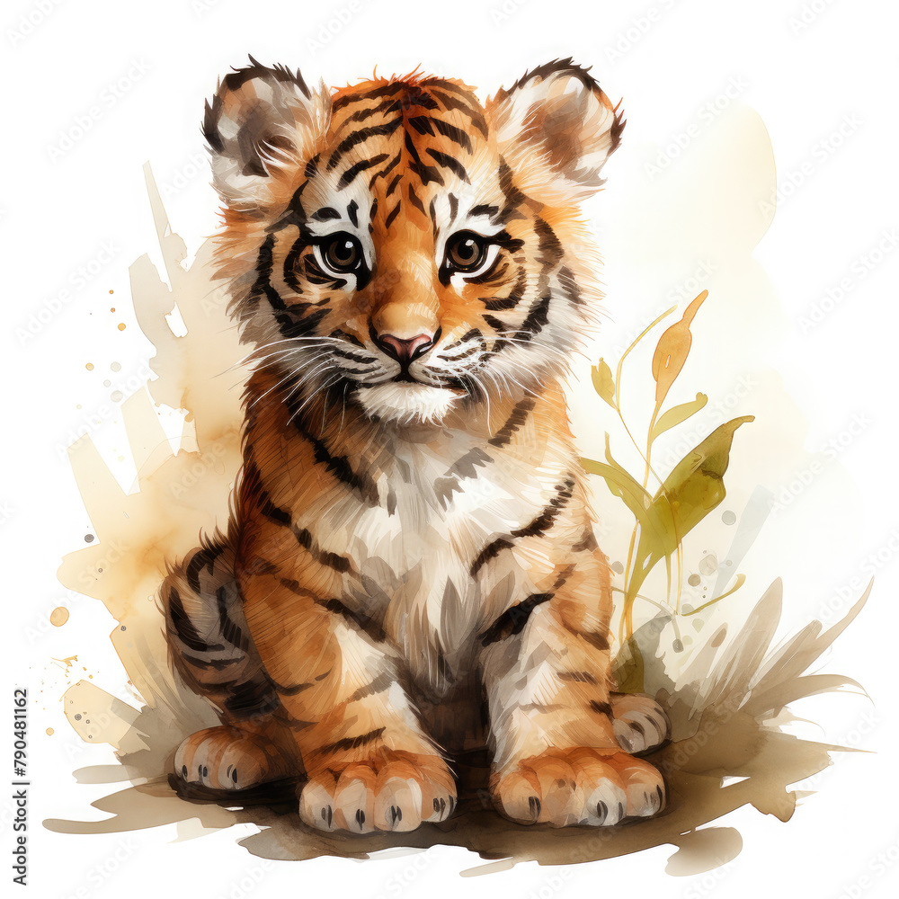 Watercolor South China tiger, clipart Illustration, Generative Ai Watercolor South China tiger, clipart Illustration, Generative Ai