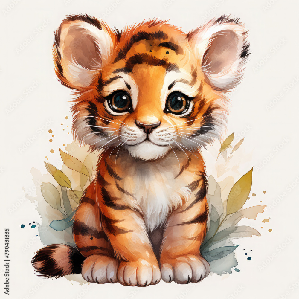 Watercolor South China tiger, clipart Illustration, Generative Ai Watercolor South China tiger, clipart Illustration, Generative Ai