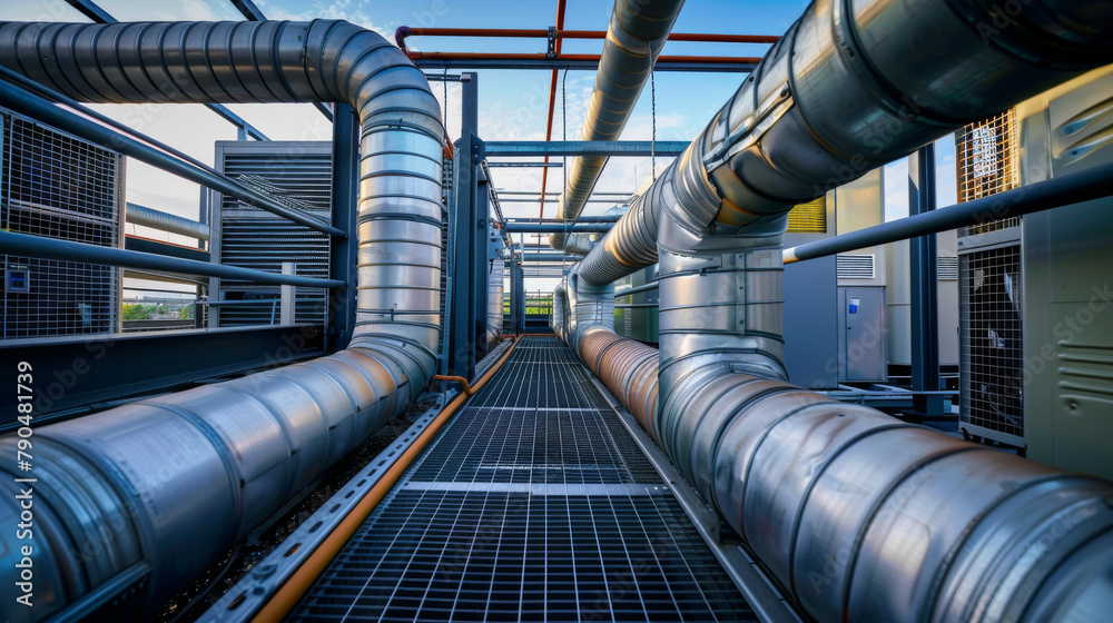 Industrial symmetry parallel pipes at a modern facility