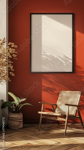 mock up poster frame in modern interior background  living room  Contemporary style  Living room wall poster mockup. Modern interior design.