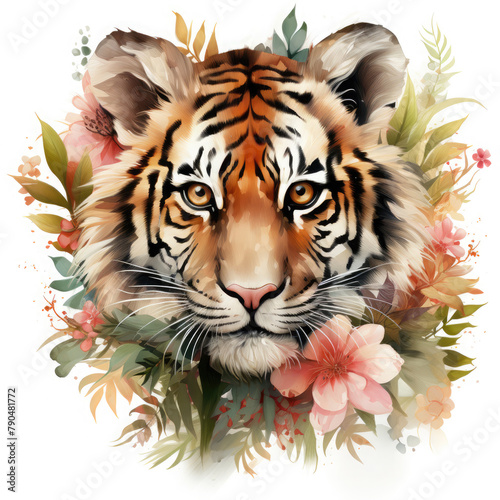 Watercolor South China tiger  clipart Illustration  Generative Ai