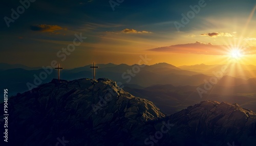 View of the Cross on the hill at dawn, with a beautiful sea of ​​clouds